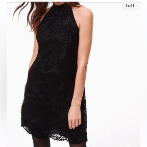 LOFT Dress Black Velvet Lace Lined Halter Cocktail NWT MSRP $98